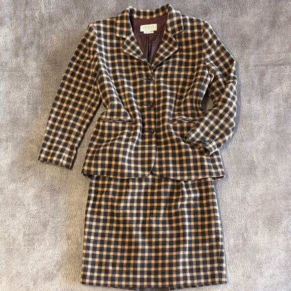 Vintage Wool Petite Sophisticate Plaid Matching Blazer and Skirt - Picture 3 of 8